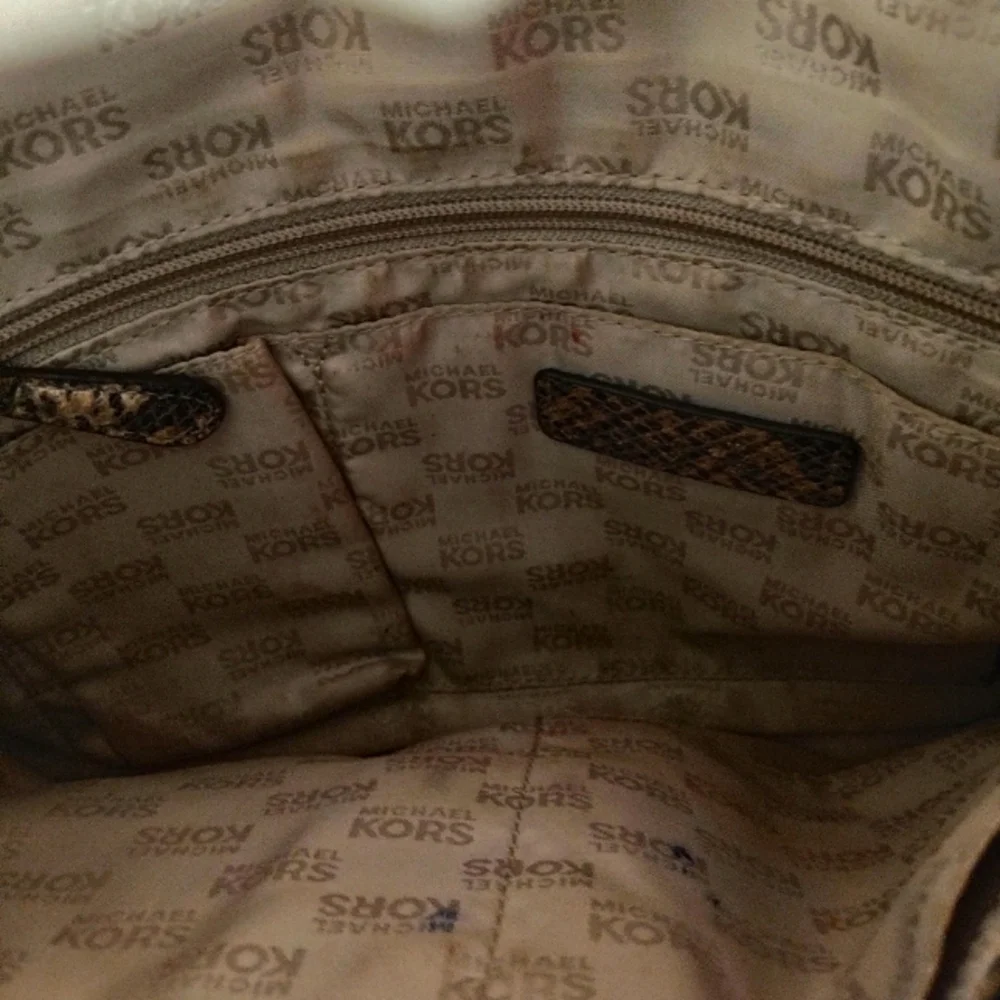 Michael Michael Kors Beige Python Embossed Leather Turnlock Purse